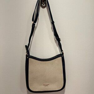 Kate Spade Roulette Medium Women’s Messenger Bag Creme Canvas with Blue Leather